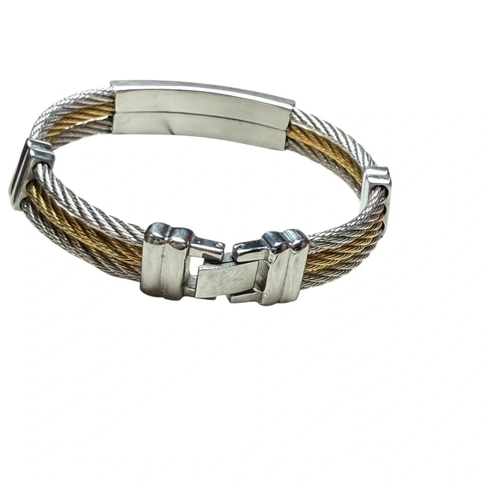 Stainless Steel Two-Tone Cable Cross Bracelet